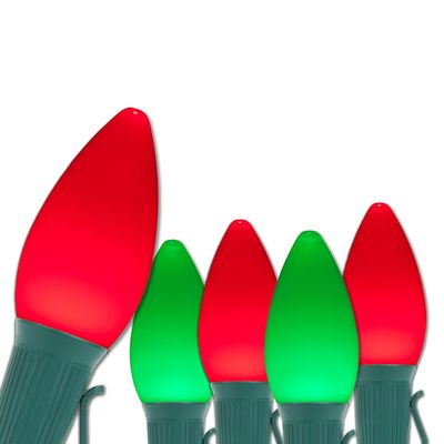 Wintergreen Lighting Opticore LED Red & Green Commercial C7 Christmas Lights Vintage Style Smooth Opaque Finish, Heavy Duty 18 Gauge Green Wire for Outdoor Holiday Displays (100 Lights, 100 ft)