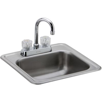 Dayton DP211515C Single Bowl Top Mount Stainless Steel Bar Sink + Faucet Kit