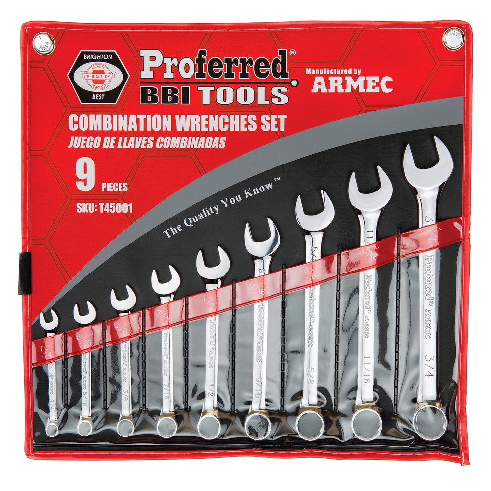 Proferred T45001 9Piece, 1/4-3/4" Combination Wrench Set (1 Set)