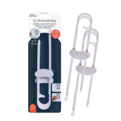 Dreambaby Sliding Cabinet Handle Door Lock- 2 Pack - Child Proofing Safety Latch - for Kitchen, Bathroom Storage Doors Handles & Knobs - Suitable for Round & D-Shaped Knob Handles