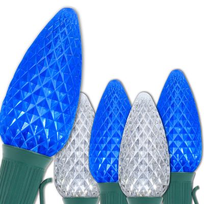 Wintergreen Lighting OptiCore 50 Lights, 50 ft Blue/Cool White C9 LED Christmas Lights Outdoor Commercial-Grade, Parallel Wired, Customizable, Energy Efficient, 18 Gauge, IP67