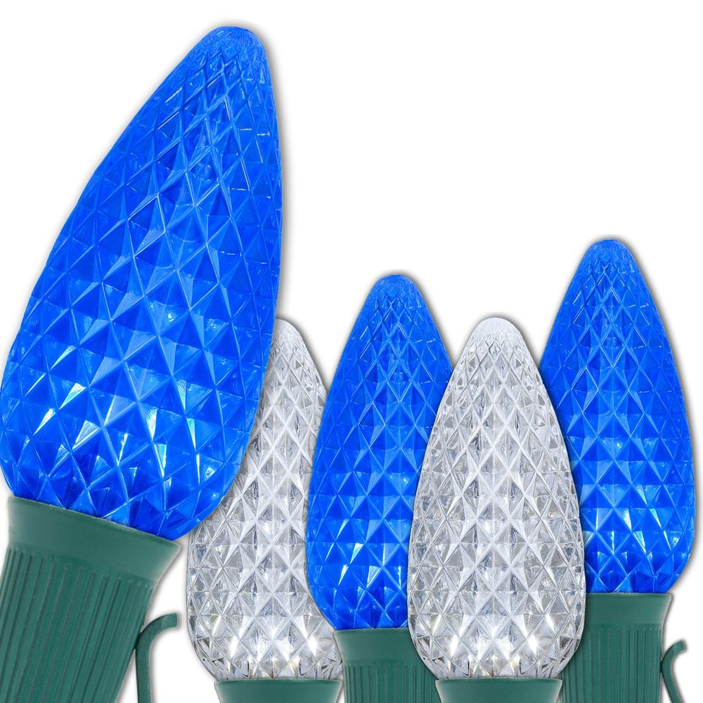 Wintergreen Lighting OptiCore 50 Lights, 50 ft Blue/Cool White C9 LED Christmas Lights Outdoor Commercial-Grade, Parallel Wired, Customizable, Energy Efficient, 18 Gauge, IP67