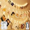 Decute 50LED Photo Clips String Lights Holder Timer Function 8 Modes Dimmable with Remote, 17FT Fairy Starry Lights for Christmas Card Bedroom Wedding Party Hanging Photos Pictures Memos, Warm White view 1