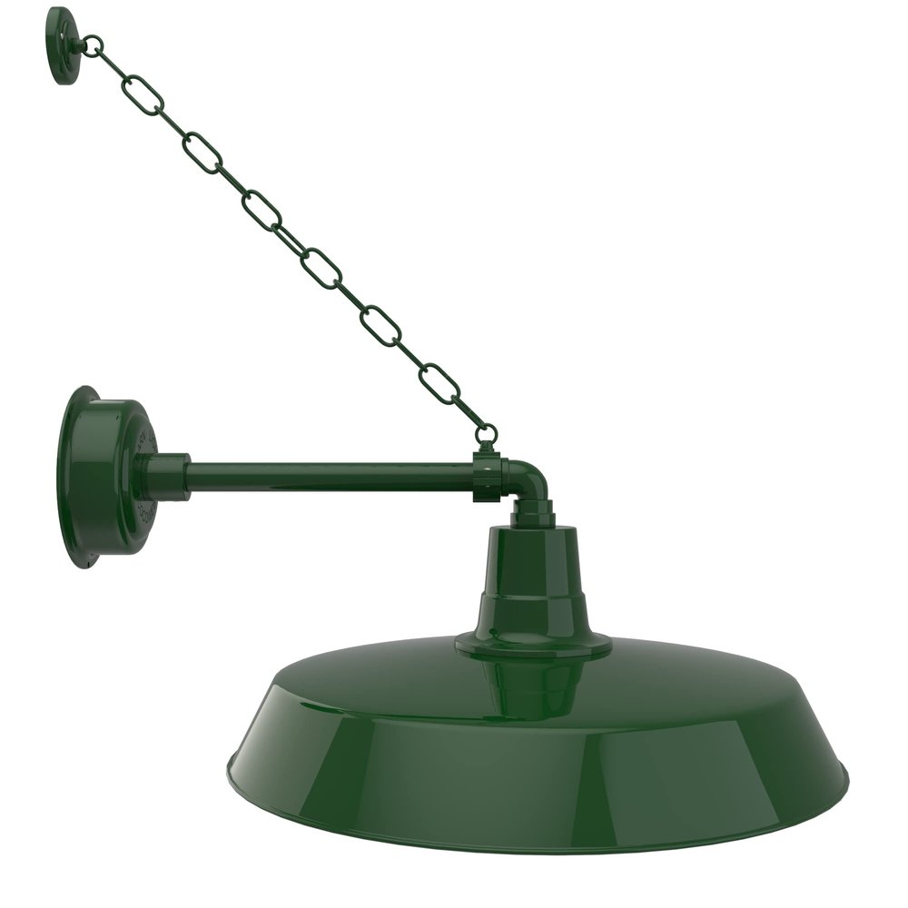 22" Vintage Gooseneck Barn Light with Metropolitan with Chain Arm in Green