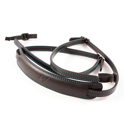 4V Design Lusso Tuscany Leather Slim Handmade Leather Camera Strap w/Universal Fit Kit, Black/Cyan (2SP01BVV0930)