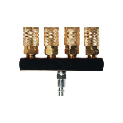 Primefit M14025-6 4-Way Air Manifold Assembly with Industrial 6-Ball Couplers, 1/4-Inch