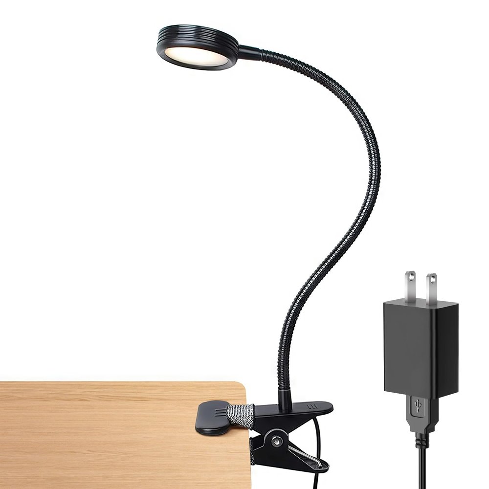 LEPOWER Clip on Light/Reading Lights/Book Light/Desk Lamp Color Changeable/Night Lights Clip on for Desk, Bed Headboard and Computers, Adapter Included (Black)