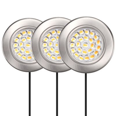 GETINLIGHT 2.5-Inch LED Puck Light Kit, 3-Pack, Plug-in, 3000K, Nickel
