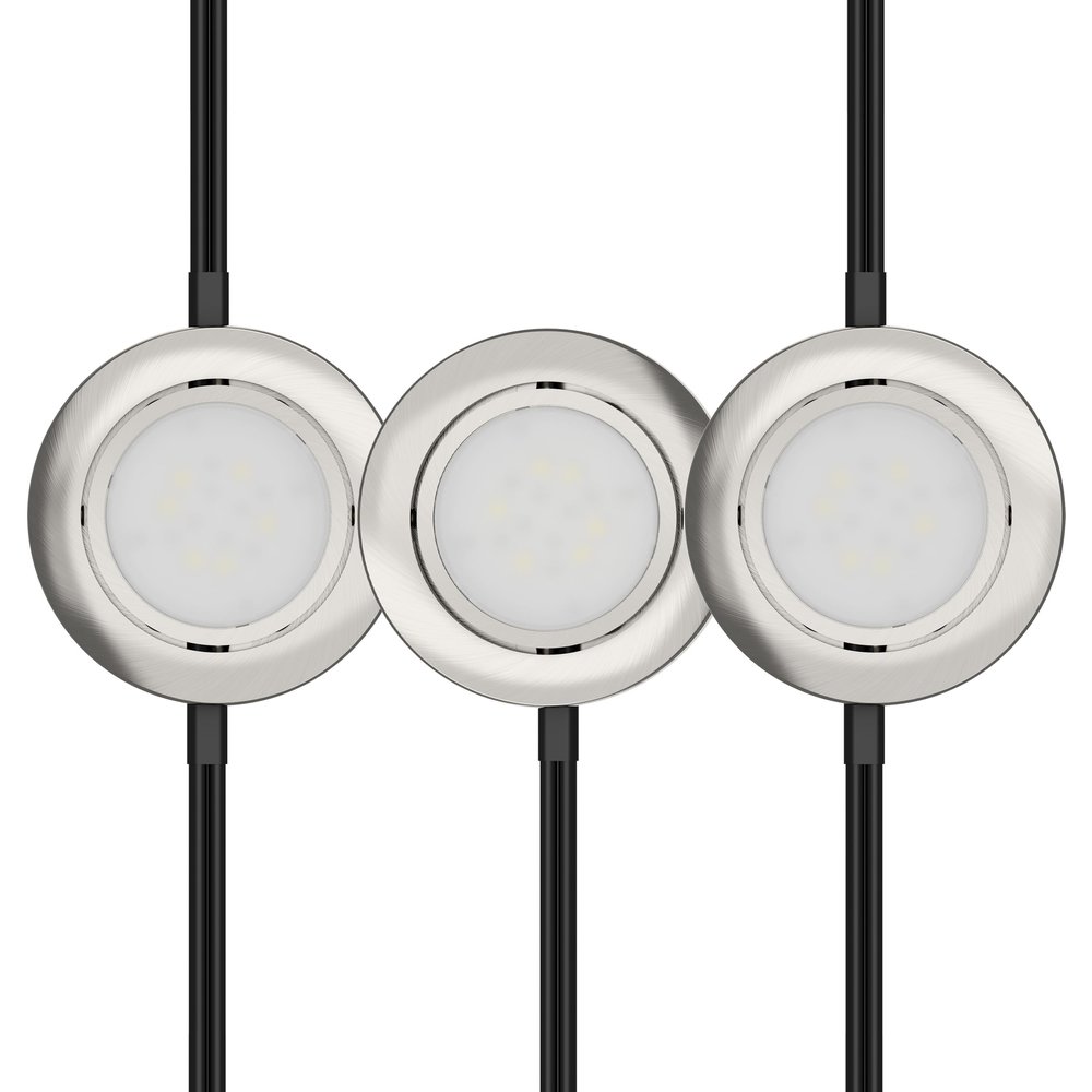 GETINLIGHT 2.75-Inch LED Puck Lights, 3-Pack, 4000K, Brushed Nickel