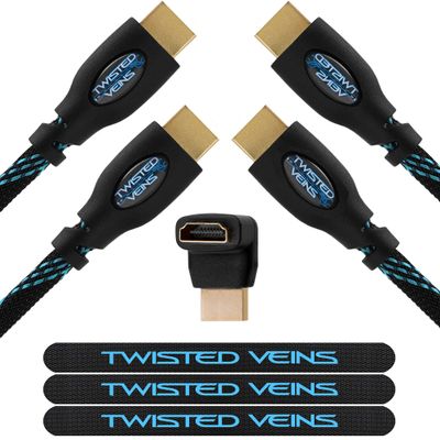 Twisted Veins HDMI Cable 25 ft (Actually 24.6ft / 7.5m), 2-Pack, Premium HDMI Braided Cord Type High Speed with Ethernet, Supports HDMI 2.0b 4K 60hz HDR and ARC