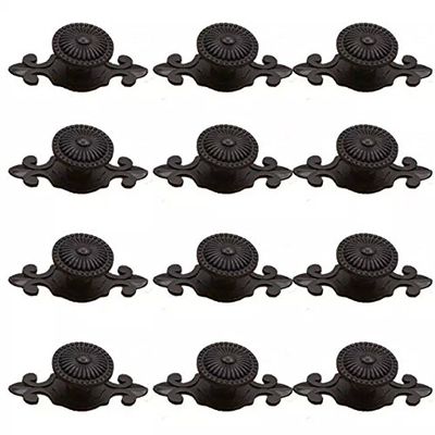 CSKB Black Antique Vintage Retro Drawer Cabinet Metal Knobs with Backplates 12 PCS,Mushroom Shape Pulls Handle Dresser Knob