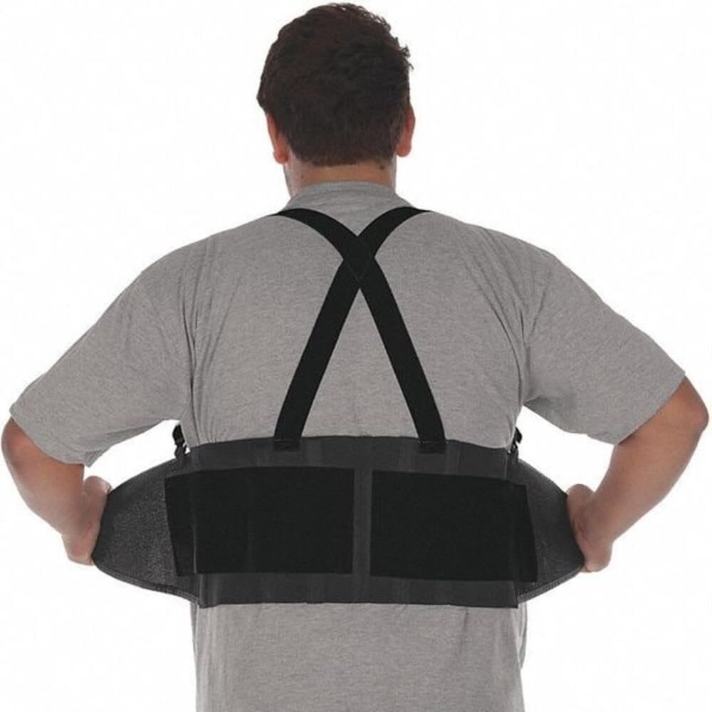 Liberty Glove & Safety 1908M DuraWear Plain Back Support Belt with Attached Suspenders, Medium, Black