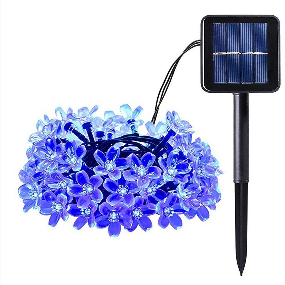 String Lights Solar String Lights Solar Powered Garden Light Cherry Blossom Flower Decorative Fairy String Lights 22ft 50 LED Christmas Light for Patio,Lawn,Christmas,Garden,Holiday(Blue)