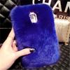 Case for Galaxy A320,Handmade Rex Rabbit Fur Hair Stylish Cute Fluffy Bling Crystal Rhinestone Soft Furry TPU Case for Samsung Galaxy A320 A3 2017 (Dark Blue) view 1