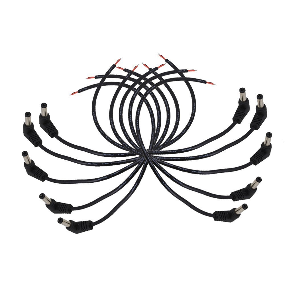 10pcs DC Tip Power Jack Connector Male Right Angle Cord Cable 5.5 x 2.1mm