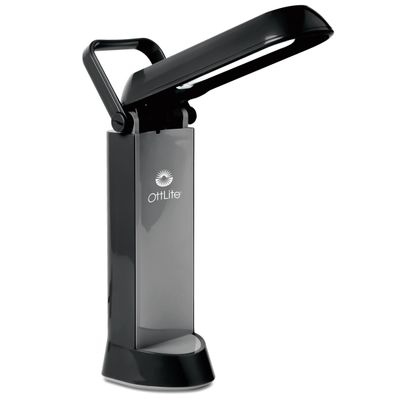 OttLite Folding Task Lamp, Black  Multi-Position Shade, Fold-Up Design, Portable Handle, Low Heat, Low Glare Illumination, Fits Desks & Workstations