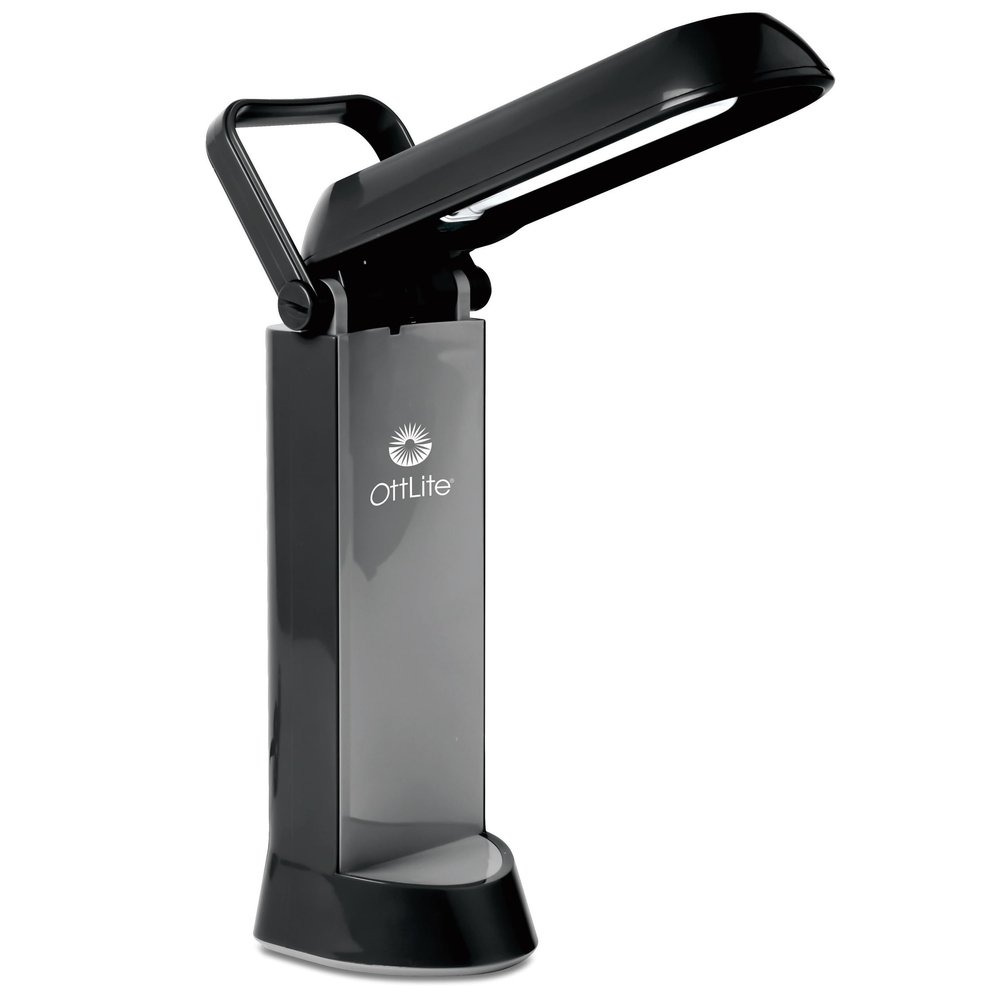 OttLite Folding Task Lamp, Black  Multi-Position Shade, Fold-Up Design, Portable Handle, Low Heat, Low Glare Illumination, Fits Desks & Workstations