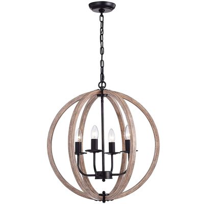 Benita Natural Wood 4-Light Orb Chandelier FD-3566-XNE