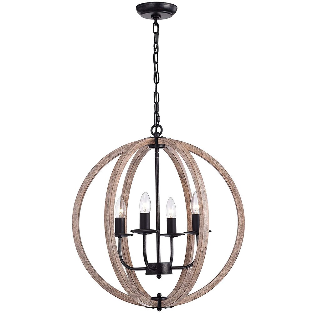Benita Natural Wood 4-Light Orb Chandelier FD-3566-XNE