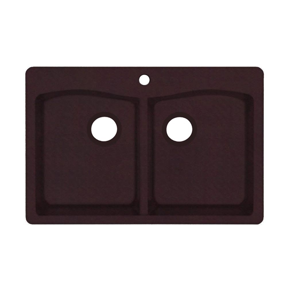 Swanstone QZ03322ED.170 Granite 1-Hole Drop in Double-Bowl Kitchen Sink, 32-in L X 19.25-in W X 9-in H, Espresso