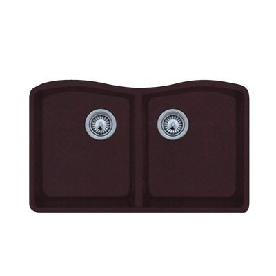 Swanstone QU03322ED.170 Granite Undermount Double-Bowl Kitchen Sink, 33-in L X 22-in W X 9-in H, Espresso