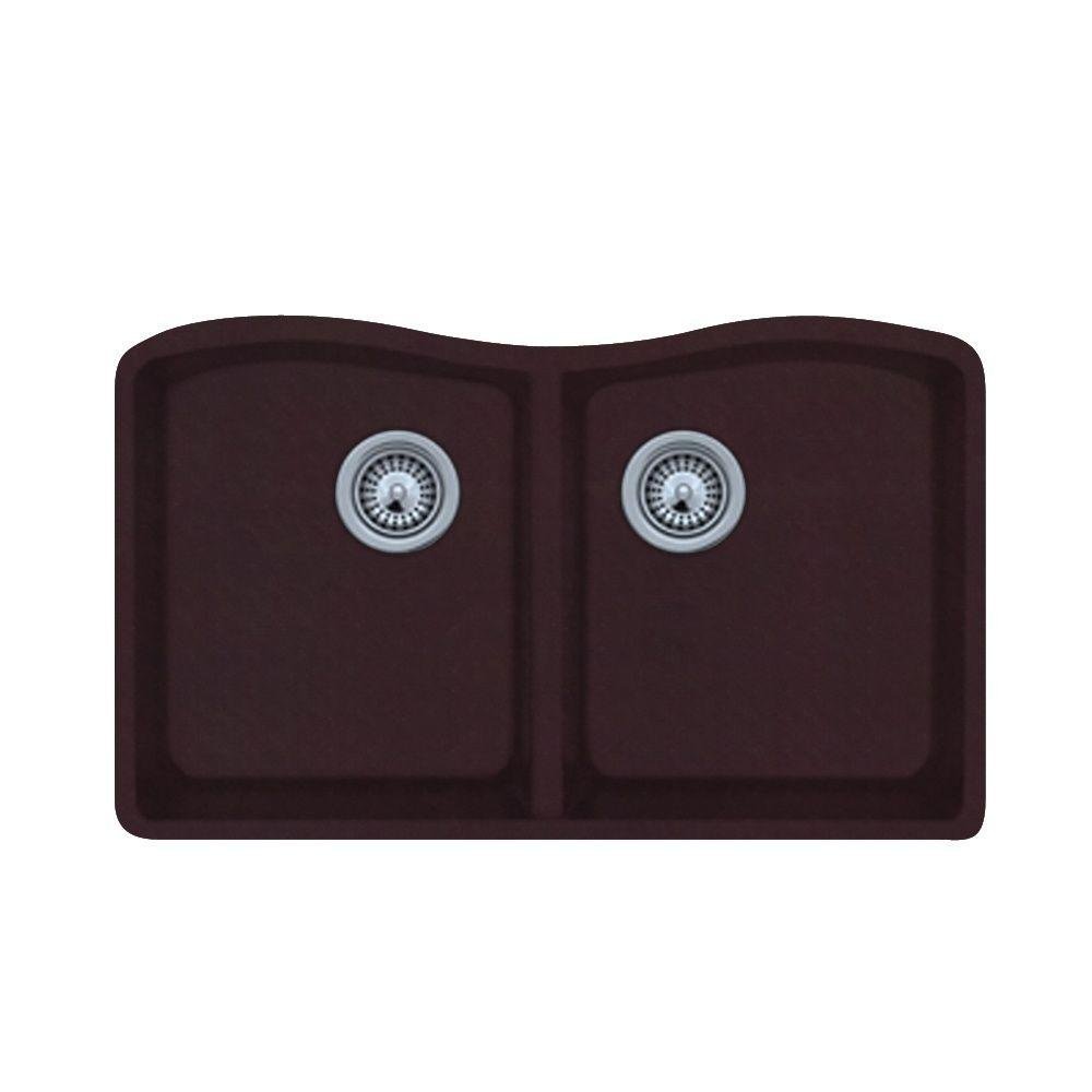 Swanstone QU03322ED.170 Granite Undermount Double-Bowl Kitchen Sink, 33-in L X 22-in W X 9-in H, Espresso