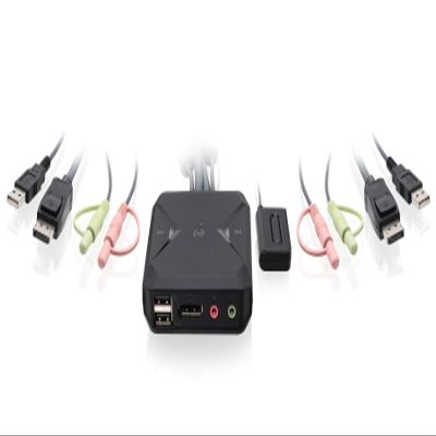 IOGEAR 2-Port USB DisplayPort Cable KVM Switch - 4K 30Hz - Remote Switch Button - Plug n Play - USB Expandable With USB Hub - 7.1 HD Audio - Mac Win - GCS52DP