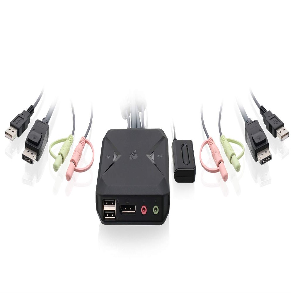 IOGEAR 2-Port USB DisplayPort Cable KVM Switch - 4K 30Hz - Remote Switch Button - Plug n Play - USB Expandable With USB Hub - 7.1 HD Audio - Mac Win - GCS52DP