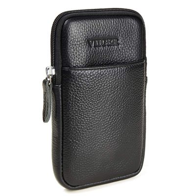 VIIGER Leather Phone Holster for iPhone 14 Pro Max iPhone 13 Pro Max Case Samsung Galaxy S22 Ultra Note 20 Ultra Cell Phone Belt Holder with Belt Loop Clip Pouch for Men, Zipper Pocket, Black
