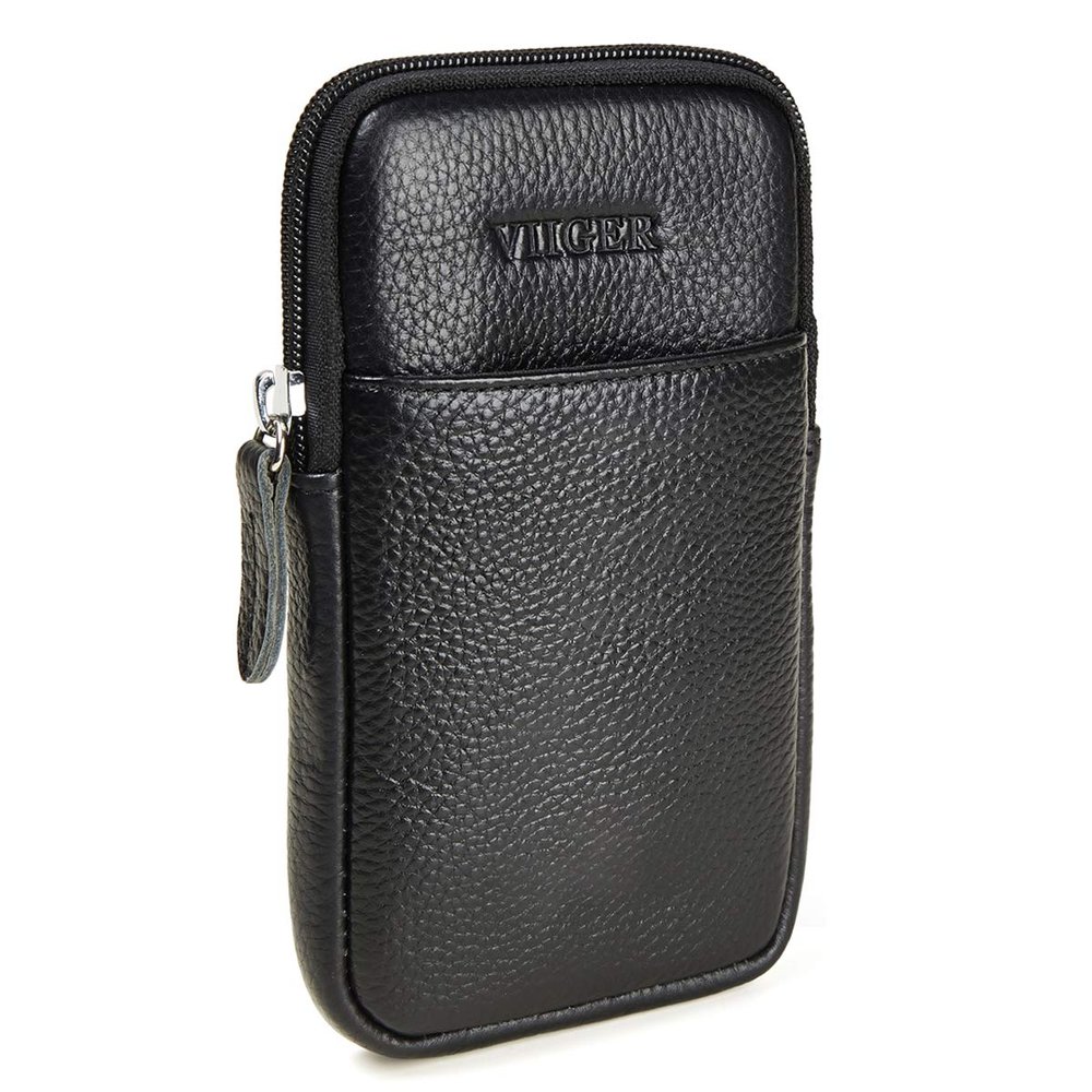 VIIGER Leather Phone Holster for iPhone 14 Pro Max iPhone 13 Pro Max Case Samsung Galaxy S22 Ultra Note 20 Ultra Cell Phone Belt Holder with Belt Loop Clip Pouch for Men, Zipper Pocket, Black