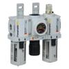 PneumaticPlus PPC2-N02DG Mini Compressed Air Filter Regulator Lubricator Combo 1/4" NPT - Poly Bowl, Auto Drain, Embedded Gauge view 1