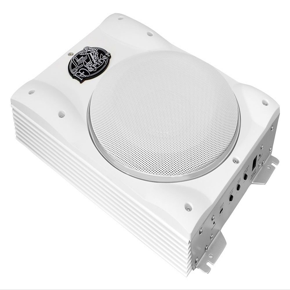 Pyle Lanzar Low Profile Marine Subwoofer System - 1000 Watt 8 Inch Slim Active Waterproof Amplified Bass Speaker - Underseat Mount Audio Sound Amplifier Box, Marine Vehicles - Lanzar AQTB8 (White)
