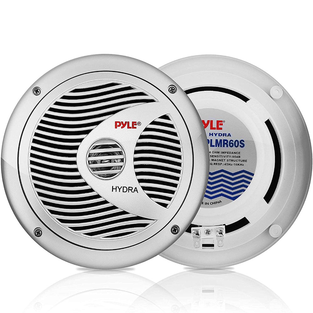Pyle 6.5 Dual Marine Speakers - 2 Way Waterproof and Weather Resistant Outdoor Audio Stereo Sound System with 150 Watt Power, Polypropylene Cone and Cloth Surround - 1 Pair - PLMR60S (Silver)