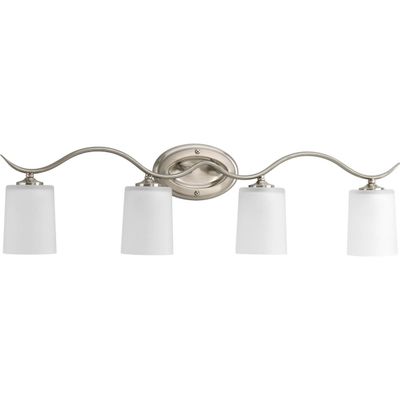 Progress Lighting P2021-09 Inspire Collection Etched Glass Traditional Bath Vanity Light, 4-Light, Brushed Nickel