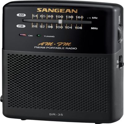 Sangean All in One Compact Design Pocket Size Portable AM/FM Radio with Built-in Speaker, Earphone Jack, LED Tuning Indicator & Carry Strap