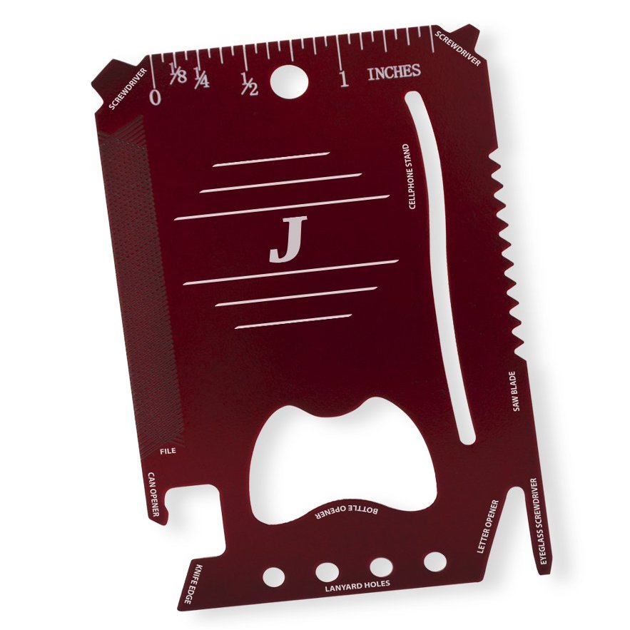 Dimension 9 J Initial Or Monogram - Laser Engraved, Anodized Metal Personalized Wallet Tool