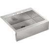 KOHLER Vault 30" Single Bowl 18-Gauge Stainless Steel Farmhouse Apron Front Kitchen Sink with Three Faucet Holes Top Mount Installation K-3935-3-NA view 1