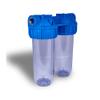 Dual Whole House Water Filter System, Transparent Standard Housings, Presser Relief Button, 3/4 Inlet/Outlet Brass Port, Meets NSF Standards & Regulations (Carbon Block and Sediment Filters) view 2