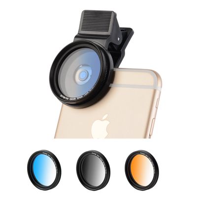 Zomei 5 in 1 Universal 37mm Cell Phone Clip-On Graduated Gray Orange Blue Red Filter Kit Camera Lens with Universal Clip for iPhone Huawei Samsung Xiaomi Smartphones