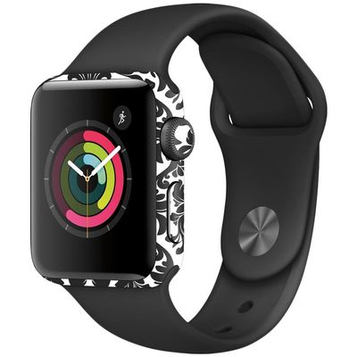 MightySkins Skin Compatible with Apple Watch Series 2 38mm - Black Damask | Protective, Durable, and Unique Vinyl Decal wrap Cover | Easy to Apply, Remove, and Change Styles | Made in The USA