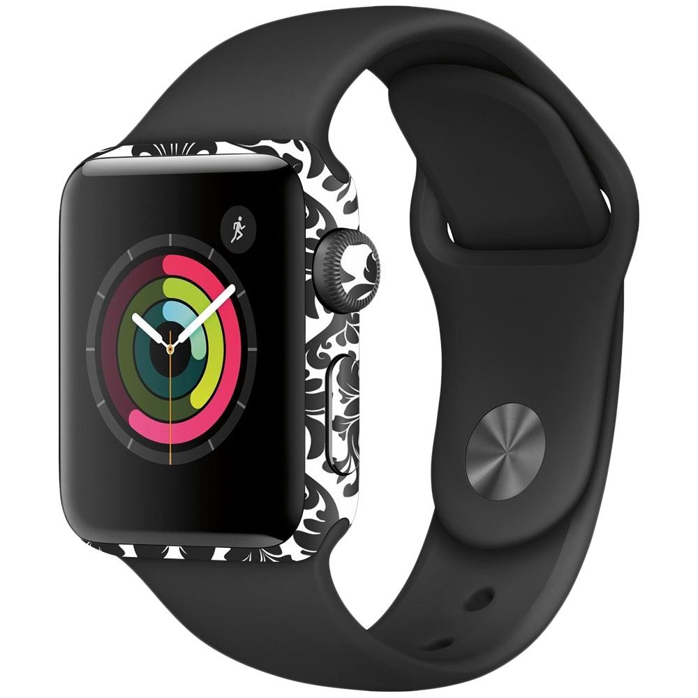 MightySkins Skin Compatible with Apple Watch Series 2 38mm - Black Damask | Protective, Durable, and Unique Vinyl Decal wrap Cover | Easy to Apply, Remove, and Change Styles | Made in The USA