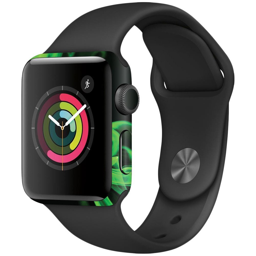 MightySkins Skin Compatible with Apple Watch Series 2 38mm - Green Flames | Protective, Durable, and Unique Vinyl Decal wrap Cover | Easy to Apply, Remove, and Change Styles | Made in The USA