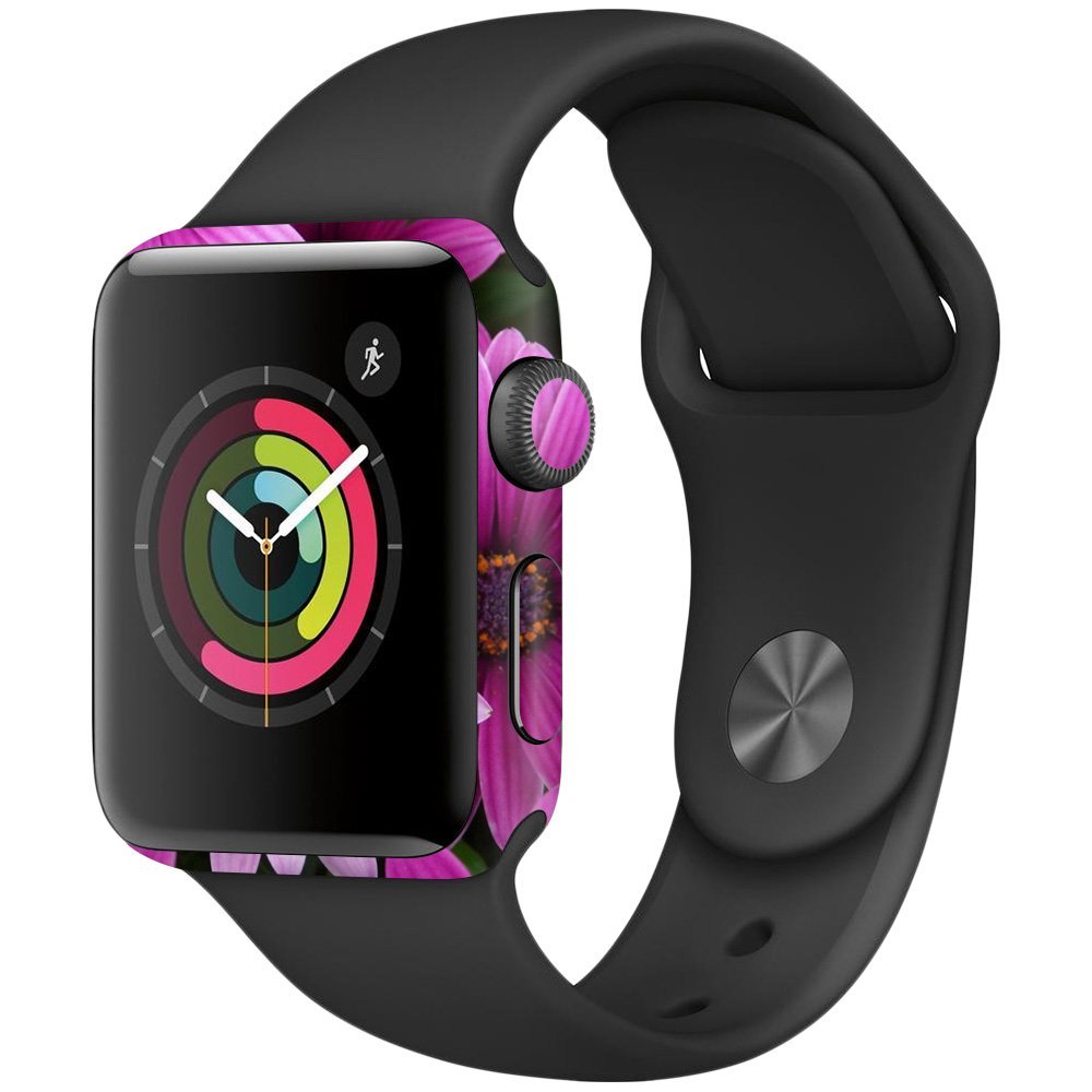 MightySkins Skin Compatible with Apple Watch Series 2 38mm - Purple Flowers | Protective, Durable, and Unique Vinyl Decal wrap Cover | Easy to Apply, Remove, and Change Styles | Made in The USA