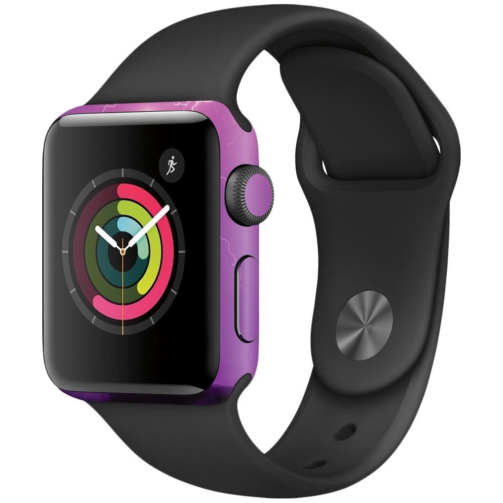 MightySkins Skin Compatible with Apple Watch Series 2 38mm - Purple Lightning | Protective, Durable, and Unique Vinyl Decal wrap Cover | Easy to Apply, Remove, and Change Styles | Made in The USA