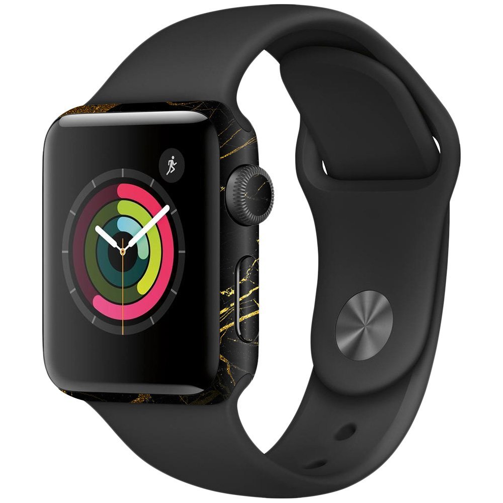 MightySkins Skin Compatible with Apple Watch Series 2 38mm - Black Gold Marble | Protective, Durable, and Unique Vinyl Decal wrap Cover | Easy to Apply, Remove, and Change Styles | Made in The USA
