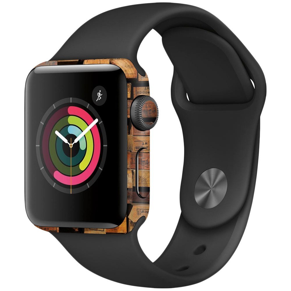 MightySkins Skin Compatible with Apple Watch Series 2 38mm - Stacked Wood | Protective, Durable, and Unique Vinyl Decal wrap Cover | Easy to Apply, Remove, and Change Styles | Made in The USA