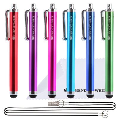 The Friendly Swede Stylus Pen for Touchscreen  4.5" Stylus Pen for iPad, iPhone & Android - 6-Pack Including 2 x 15 Lanyards and Screen Cleaning Cloth - Red/Purple/Pink/Light Blue/Dark Blue/Green