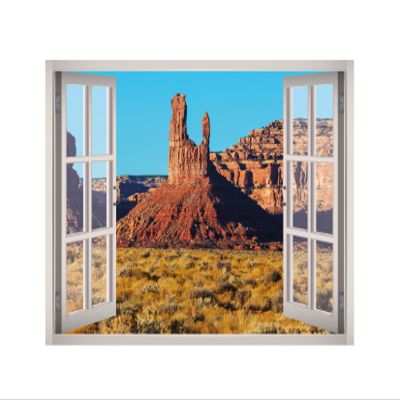 Butte Desert Nature View Window 3D Wall Decal Art Removable Wallpaper Mural Sticker Vinyl Home Decor West Mountain W194 (LARGE (49''W x 35''H))