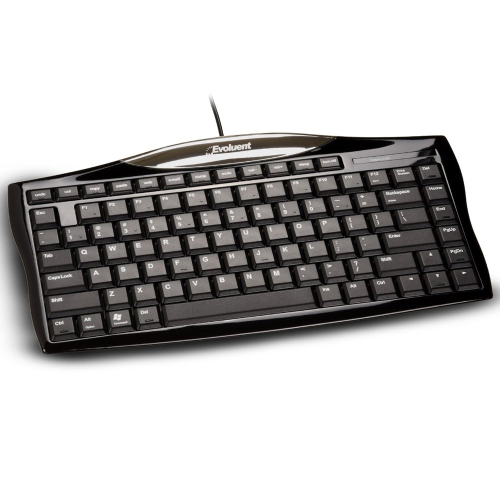 Evoluent Wired Compact Keyboard  Compact Keyboard, Portable Wired Keyboard  No Numeric Pad for Ergonomic Comfort, Keeps Mouse Closer to Reduce Arm Strain, Low Profile Scissor Keys