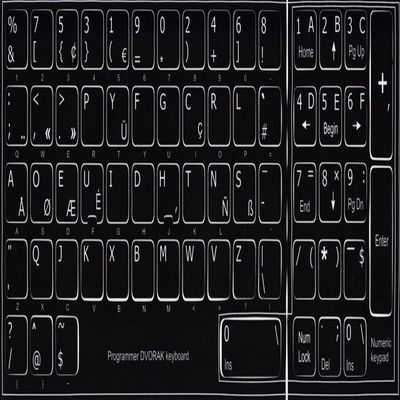 Dvorak Programmer Keyboard Stickers Non Transparent Black Background